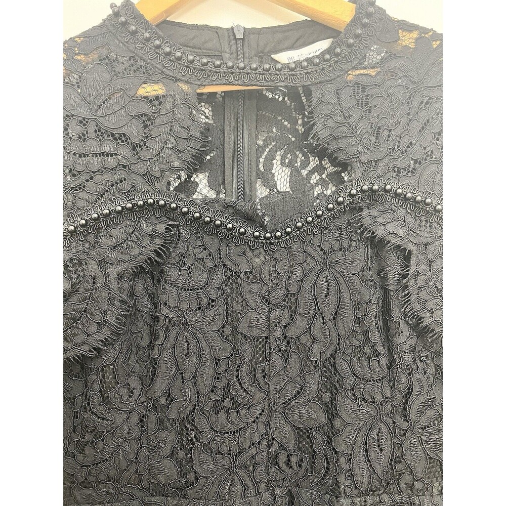 Whimsigoth Black Crochet Floral Lace Long Sleeve Midi Dress Sz  L Beaded Siryun - Picture 6 of 16